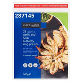 Chefs Larder 28 (approx.) Garlic and Herb Butterfly King Prawns 500g  Adomoo